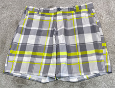 Ocean Pacific OP Board Shorts Mens 38x10 Gray Green Plaid Pockets 4-Way Stretch