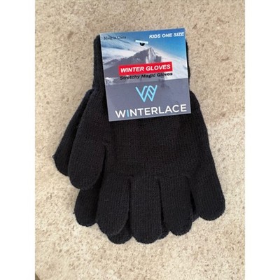 NWT Winterlace Kids Black Stretch Magic Winter Gloves One Size Warm Knit
