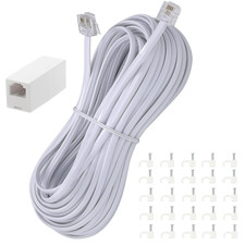 50Feet Long Telephone Extension Cord Phone Cable Line Wire, with Standard RJ11 P