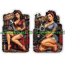 Pin Up Piston Sexy Pinup Art Hot Rod Mechanic Vinyl Decal Sticker 2 Pack V