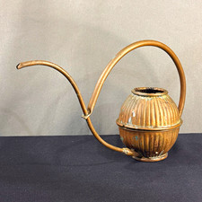 Long Reach Watering Can, Loop Handle, 10&rdquo;L x 8&rdquo;H Copper Brass Metal Vtg Antique