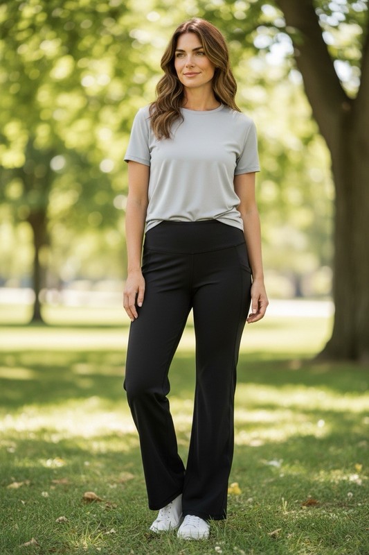 Isabel Maternity Fold Down Active Wide Leg Leggings Black Size M NWT