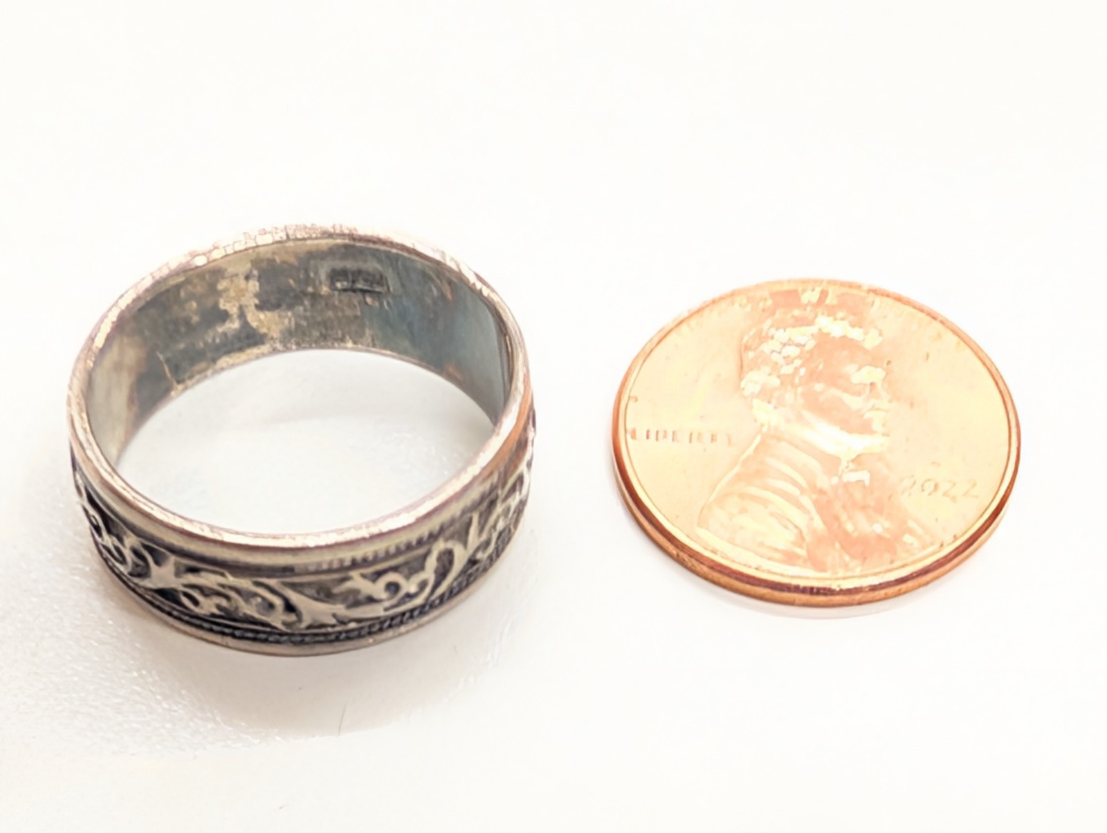 VINTAGE STERLING SILVER SCROLL PATTERN RING HALLM… - image 5