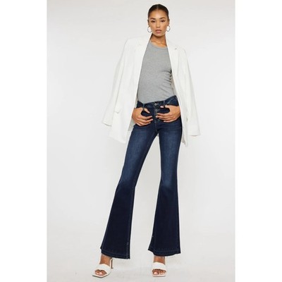 Kancan Dark Wash Release Hem Lurice Mid Rise Flare Jeans Size 3/25