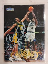 Bryon Russell Utah Jazz Hand Autograph Card Fleer Tradition 