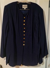 Vintage Amanda Smith Women's Navy Button Up Knee Length Pencil Skirt Suit 18W 