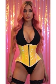 Daisy Corsets Yellow/Pink Holo Double Steel Boned Underbust Waist Cincher USA