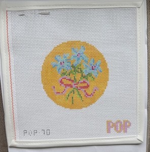 Pop Needlearts Floral Bow 3 Orange 4 X 4 Round Needlepoint Canvas 13 Mesh New