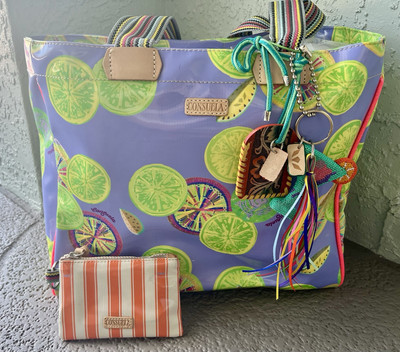 Consuela Journey Tote Sandy, 15.5wx15.5hx6.25d, periwinkle and lime, Large tote