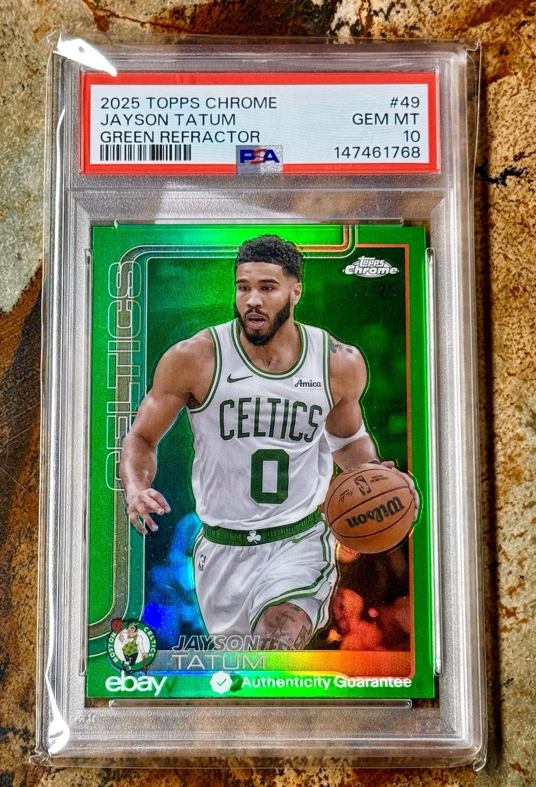 Jayson Tatum 🌟 2025 Topps Chrome #49 Green Refractor /99 Celtics 🌟 PSA 10