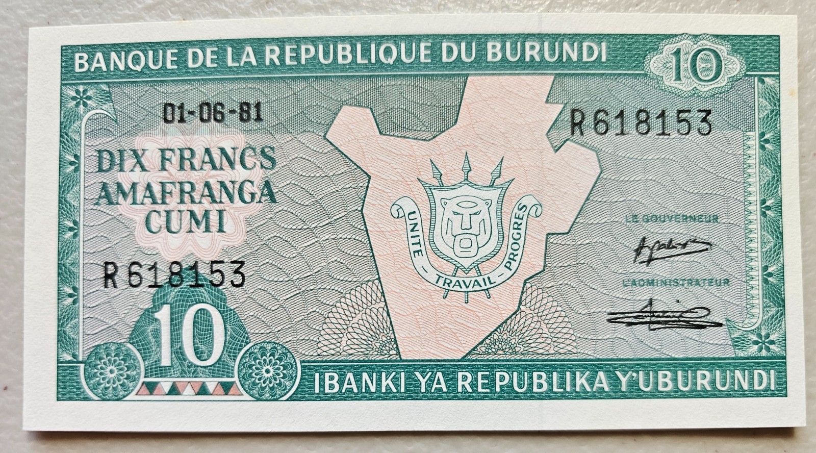 Burundi 10 Francs 1981 Unc
