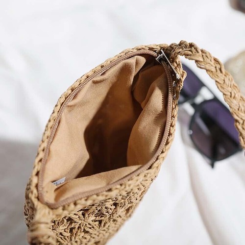 Women Boho Woven Handbag Summer Beach Tote Straw Bag Round Rattan Shoulder - Picture 26 of 26
