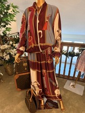 Made in Italy Silk Blend Equestrian Resort Set Bomber Jacket, Palazzo Pants OS