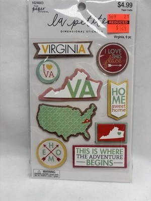 Crafts Stickers Dimensional - Virginia - State USA 9 Pcs Scrapbooking NEW