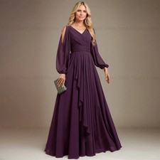 Custom Elegant Mother of the Bride Dress Chiffon Aline VNeck Long Wedding Guest