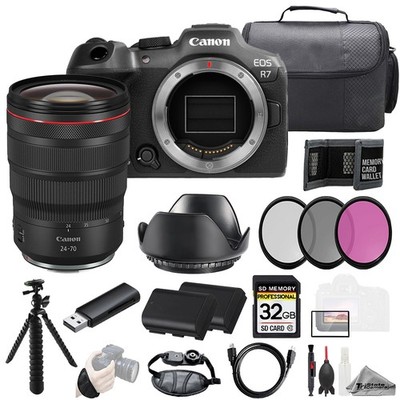 Canon EOS R7 + RF 24-70mm f/2.8L IS USM Lens +32GB +Ext Bat+ 3 PC Filter- Kit