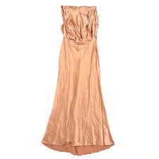 ASOS Design Textured Satin Drape Shoulder Maxi in Brown, Size 14