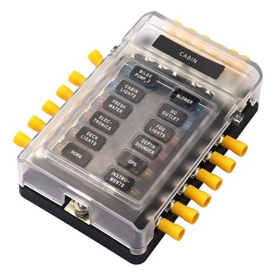 12 Way Fuse Block with Ground Boat Truck RV Camper Solar Car Automotive Fuse ...