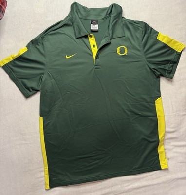 Oregon Ducks Nike Polo Shirt Men L Dri-Fit 3-Button Green NCAA Football