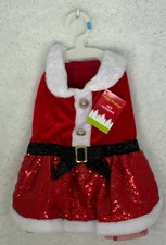 New Happy Howlidays Santa Dress Dog Costume Red Sequin Holiday Pet Outfit