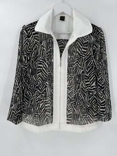 Jackets Galore Vintage Jacket Womens Small Black White Sheer Striped Zebra Zip - 第 1/19 張圖片