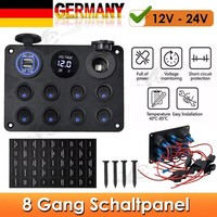 12V/24V Auto Boot 8Gang Led Schaltpanel Schalter Schalttafel Voltmeter Dual Usb