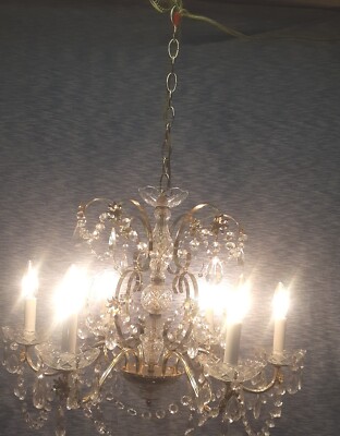 【廃盤】Novelbright/Chandelier VINTAGE 6 CANDLE SCHONBEK CHANDELIER BRASS FINISH ROSETTES CRYSTAL
