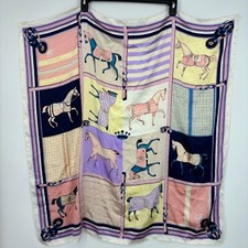 Unbranded Large Square Scarf Horse Equestrian Theme Pink Blue Yellow Silky Poly
