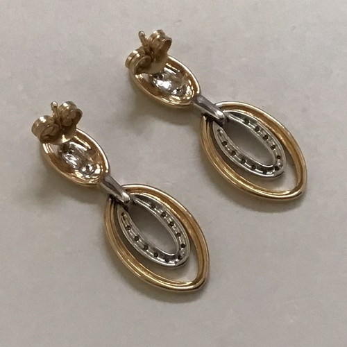 9ct Yellow Gold Dangle/Drop Earrings, Oval w Diamonds & Butterfly, 3 cm & 4.36 g - Picture 8 of 13
