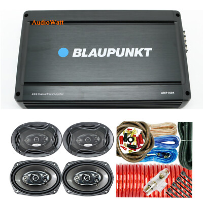 BLAUPUNKT AMP1604 4 CH 1600W AMP + 4x SPEAKERS 6''x9'' 1400W + 4 GA AMP KIT