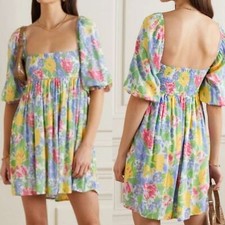 Faithful The Brand Alina Poplin Sleeves Smocked Bodice Floral Print Mini Dress 4