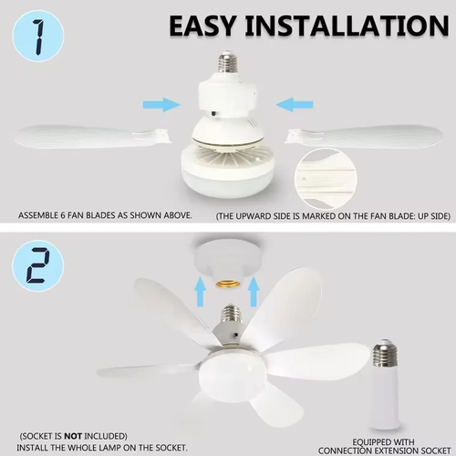 Large Ceiling Fan E27 Socket Fan 40W with Dimmable LED Light Remote Controller - Picture 6 of 26