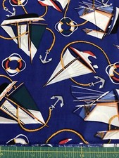 Yachts and Anchors Blue 100 cotton fabric 19 X 43 603