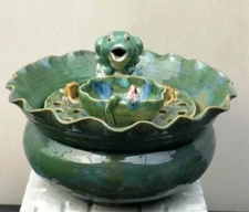 Ceramic Table Top Water Fountain 12.0" x 12.0" x 9.0"  w/ Water pump Light Green