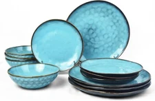 REANRO Ceramic Dinnerware Sets for 4, 12 Pieces Stoneware Plates and Bowls Sets,