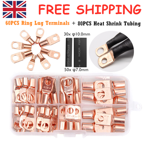 140pcs Copper Wire Ring Terminals Lug SC Battery Welding Bare
