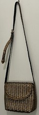 CEM Leather Woven Braided Crossbody Vintage Handbag Purse Brown Metallic Gold