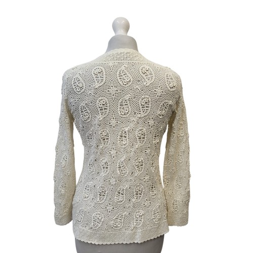 Antique Edwardian Cardigan Crochet Possibly Irish Long Sleeve V-Neck M - Picture 2 of 4