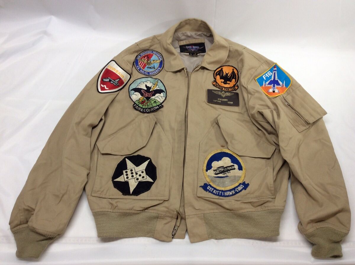 Vintage Named Flight Jacket With Patches VQ-1, CAG-11, F-16 Vintage Named Flight Jacket With Patches VQ-1, CAG-11, F-16