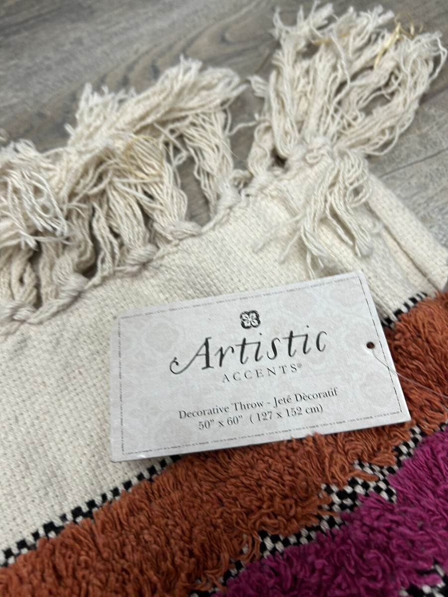 Artistic Accents Throw Blanket 50x60 Tassle Fringe Pink Cream