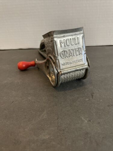 Vintage 1950's Mouli Cheese/Spice Grater, Red Wood Knob, Patina, Made in France - Picture 1 of 8