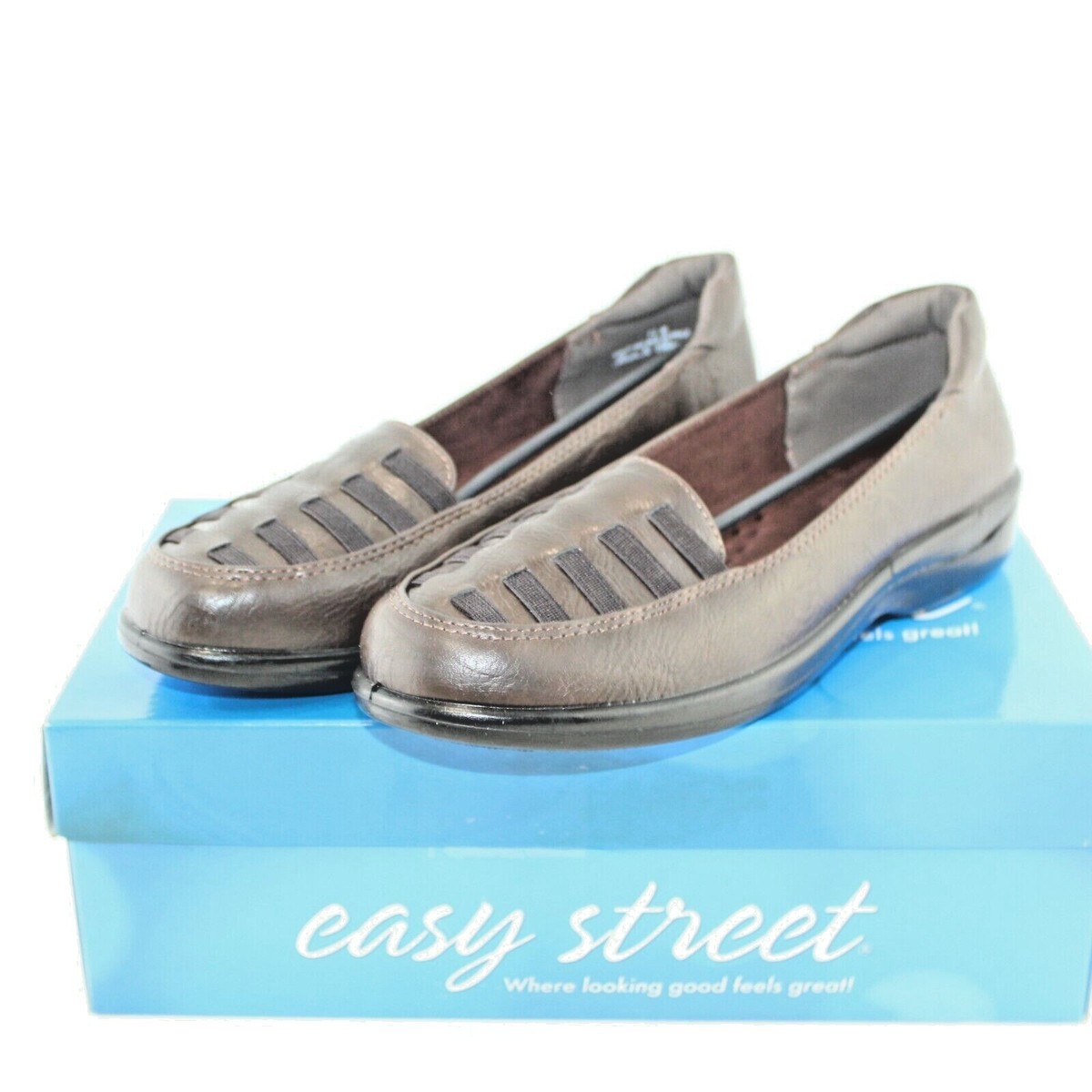 EASY STREET women slip on casual dress shoe size W brown faux
