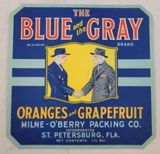 The Blue and the Gray Brand Oranges & Grapefruit ~ Milne-O'Berry Label ~ c.1930