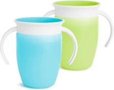 Munchkin Miracle 360 Trainer Toddler Cups 2 Pack 7 Ounce Blue Green
