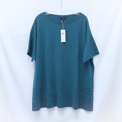 NWT Eileen Fisher Cashmere Sweater blue short sleeve soft warm 3X new plus size