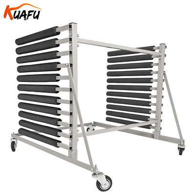 KUAFU 10 Slot Mobile Auto Windshield Glass Storage Rack w/ 4 Heavy Duty Casters
