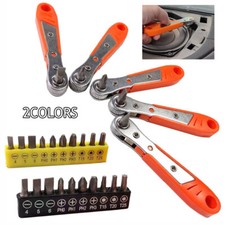 Right Angle Screwdriver Hex Drive Ratcheting 90 Degree Offset 10pc Bits Set