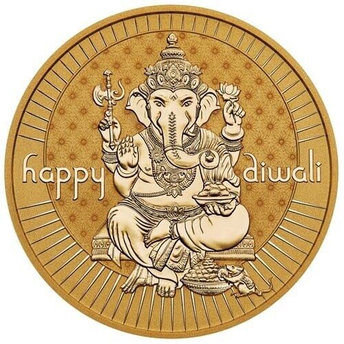 2024 Diwali 1oz Silver Gilded Medallion God of Laxmi & Ganesh Festival Gift Coin - Foto 2 di 5
