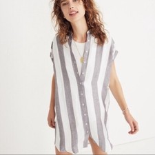 Madewell Women's Maywood White and Grey Stripe Shirtdress