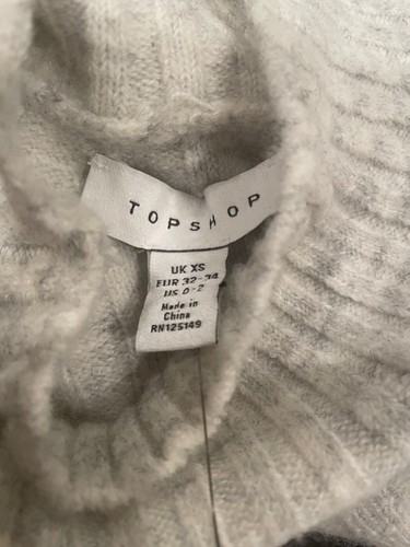 Neu mit Etikett Topshop weicher Oversize-Pullover grau gerippt kurz geschnitten Stehkragen XS S - Bild 5 von 5